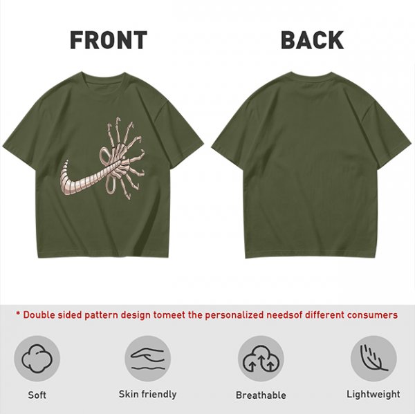 Olive T-shirt with Alien Facehugger Swoosh Graphic Print