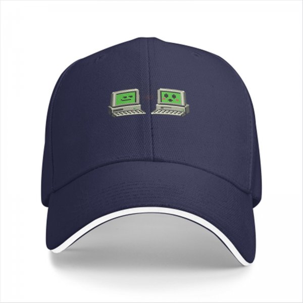 Black Baseball Cap With Retro Pixel Computer Emoji Design