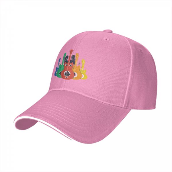 Black Baseball Cap With Colorful Cat Guitar Graphic Design