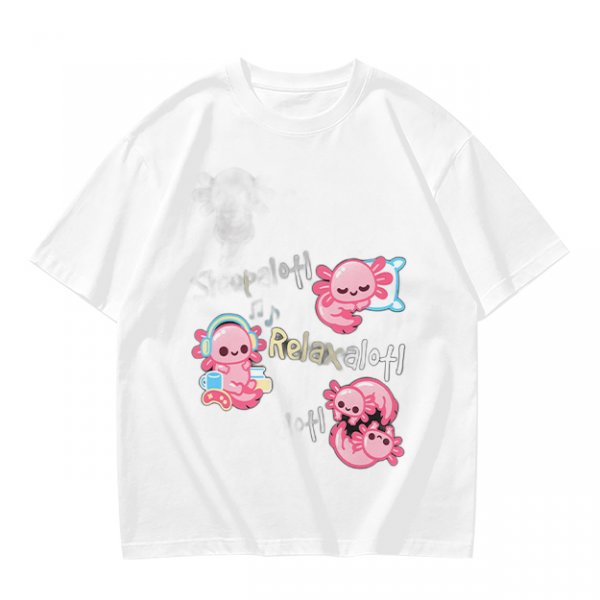 Olive T-Shirt With Cute Axolotl Relaxalotl Graphic Print