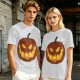 Olive Green T-Shirt With Scary Jack O' Lantern Pumpkin Print