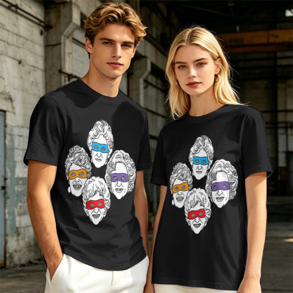 Olive T-Shirt With Golden Girls Ninja Turtle Masks Graphic