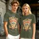 Olive t-shirt with 'I Believe In Cheesus Crust' pizza graphic