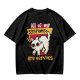 Olive graphic t-shirt with nervous white cat and 'All of my systems are nervous' text