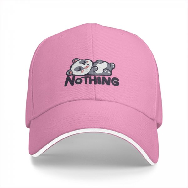 Black baseball cap with cute lying panda and 'NOTHING' print