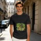 Olive T-Shirt With Playful Cat And House Plants Graphic