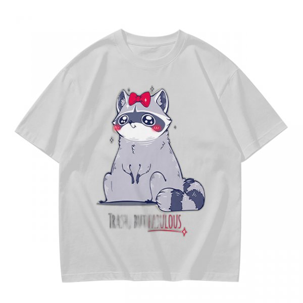 Olive T-shirt with Cute Raccoon Wearing Red Bow Graphic