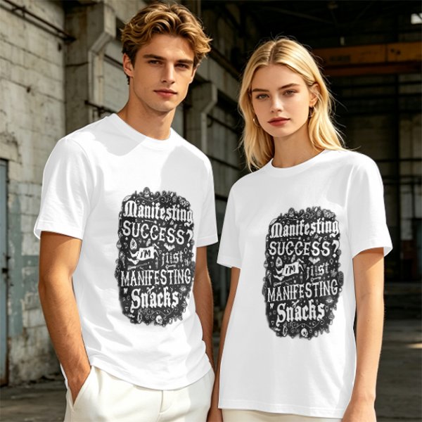 Olive T-Shirt With Funny Manifesting Snacks Success Quote Print