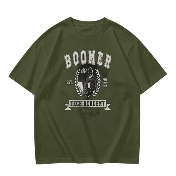 Olive Graphic T-Shirt With Boomer Tech Academy Print