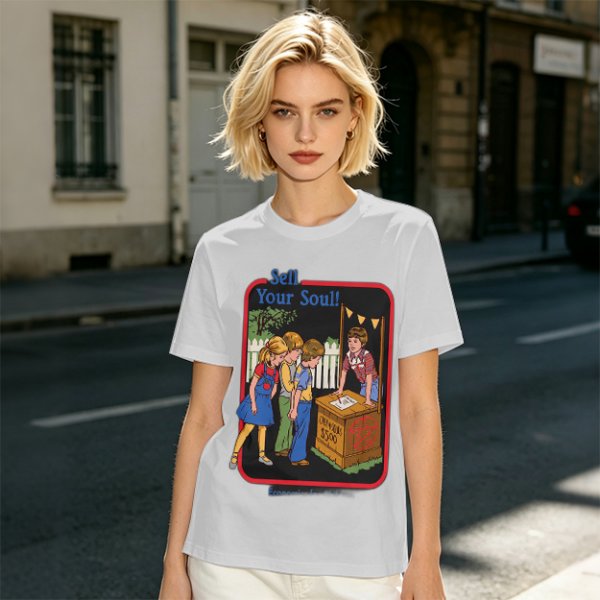 Olive graphic t-shirt with 'Sell Your Soul' kids stand print