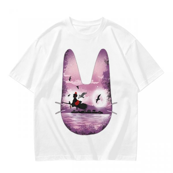 Olive T-Shirt With Witch Riding Broom Silhouette In Bunny Outline