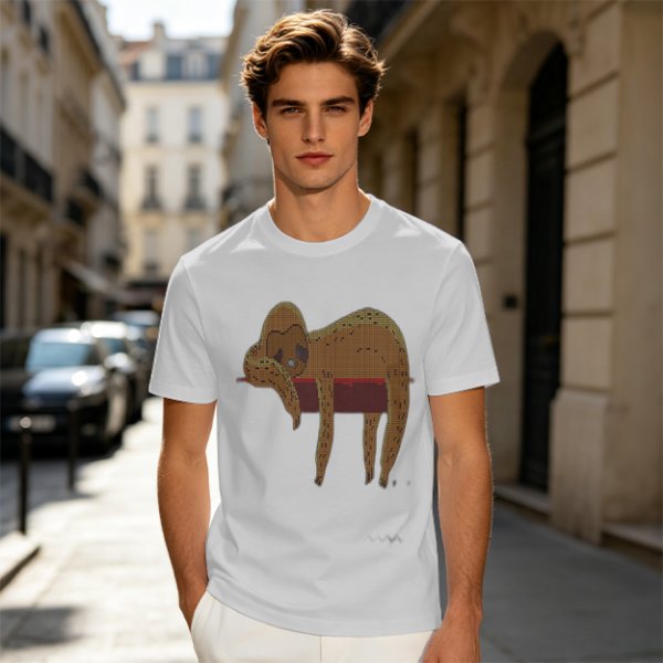 Olive Green T-Shirt with Sleeping Sloth Graphic Print