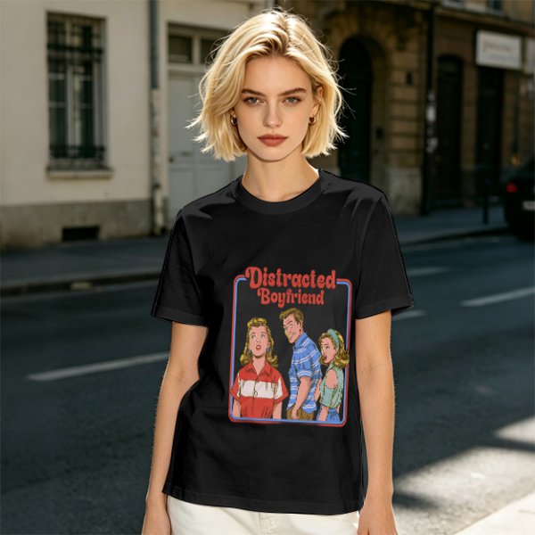 Olive T-Shirt with Distracted Boyfriend Meme Graphic Print