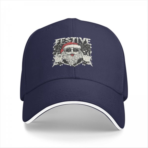 Black Baseball Cap With Rock Santa Festive Christmas Print