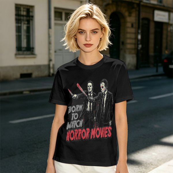 Born To Watch Horror Movies Halloween Themed Graphic T-Shirt