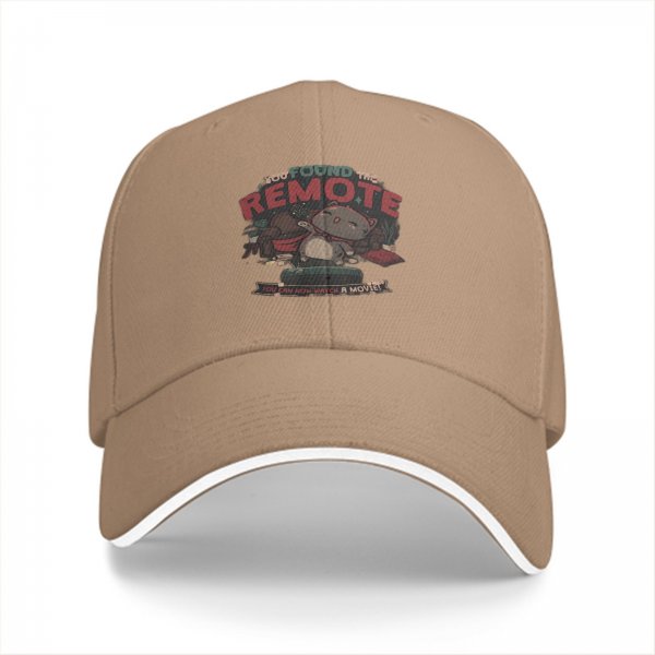 Black baseball cap with cat remote movie graphic print