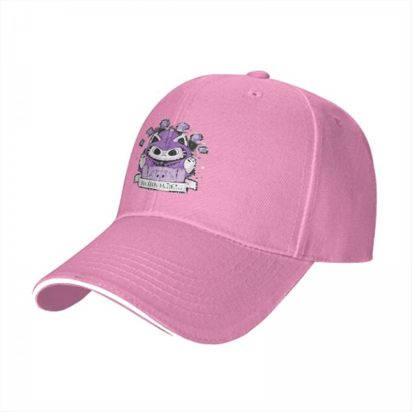 Black baseball cap with purple wizard cat and dice graphic