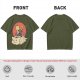 Olive T-shirt with a cat warrior riding a flying cloud graphic