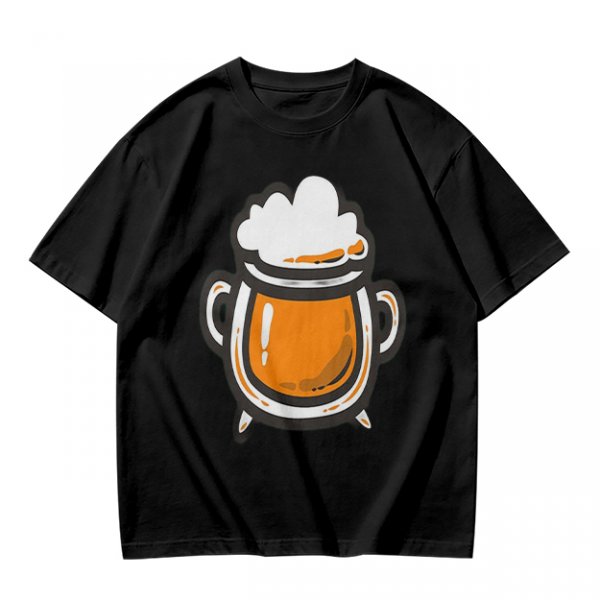 Olive Green T-Shirt With Stylized Beer Mug Graphic Print