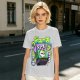 Olive T-shirt with spooky juice box graphic and playful skull art