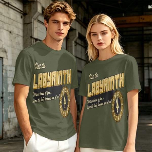 Visit the Labyrinth Themed Graphic Tee with Clock Design
