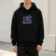 Black Graphic Print Black Hoodie With Purple Accent Design