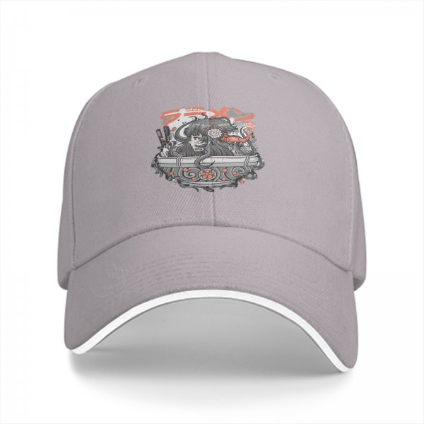 Black Baseball Cap With Japanese Ramen Themed Graphic Print