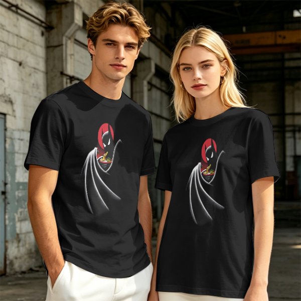 Olive Green T-Shirt With Batman Eating Ramen Graphic