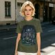 Olive Green T-Shirt With Night Graveyard Cat Illustration
