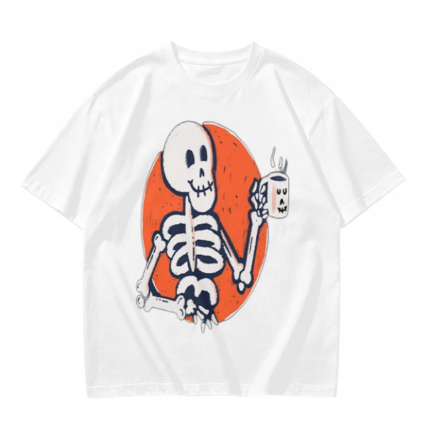 Olive Skeleton Holding Coffee Mug Graphic T-Shirt