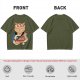 Olive T-Shirt with Japanese Ramen Chef Cat Graphic