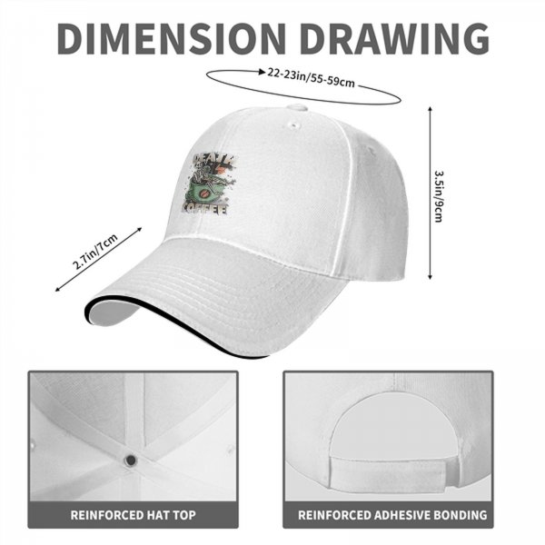 Black Baseball Cap With 'Death By Coffee' Skeleton Graphic