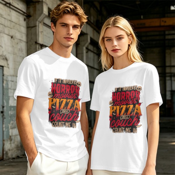 Horror Movies Pizza Couch Count Me In Graphic T-Shirt