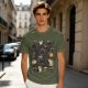 Olive T-Shirt With Cute Black Cats And Coffee Themed Print
