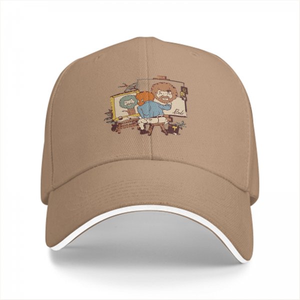 Black Baseball Cap With Bob Ross Painting Cartoon Art Print
