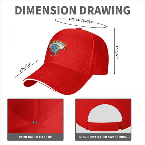 Black baseball cap with cartoon Earth graphic and 'I HATE PEOPLE' text