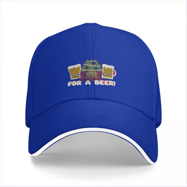 Black baseball cap with beer mugs and Christmas tree graphic FOR A BEER