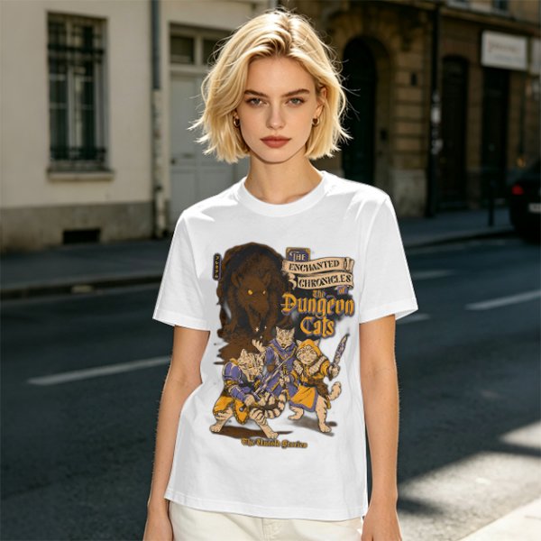 Dungeon Cats Enchanted Chronicles Fantasy Graphic T-Shirt