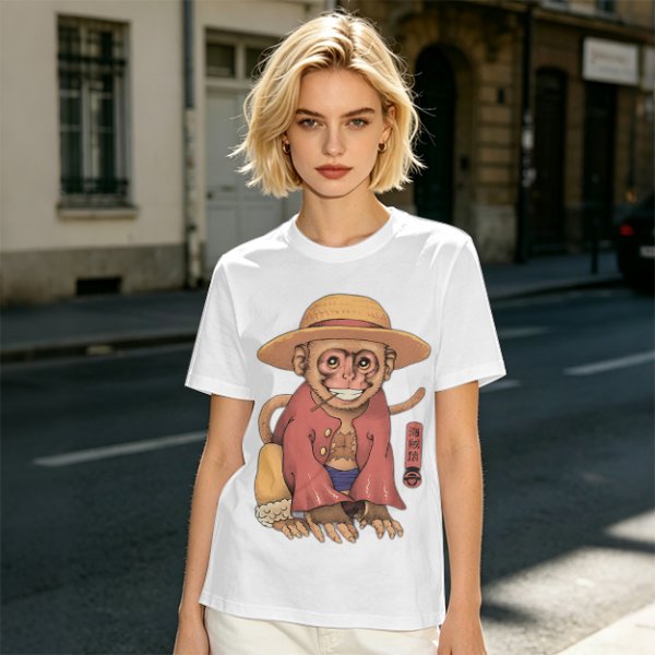 Olive T-Shirt With Monkey In Straw Hat Pirate Print