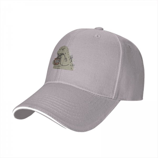 Black baseball cap with Godzilla eating ramen graphic