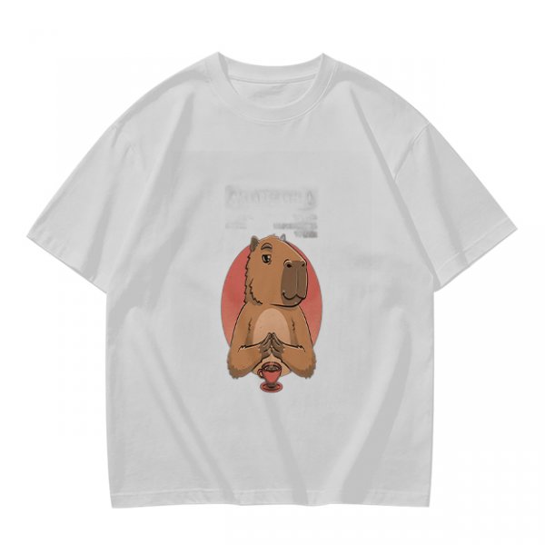 Olive Green T-Shirt With Cute Praying Capybara Graphic