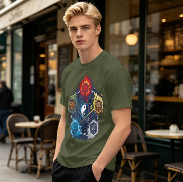 Dungeons and Dragons Elemental Dice Yin Yang Graphic T-Shirt