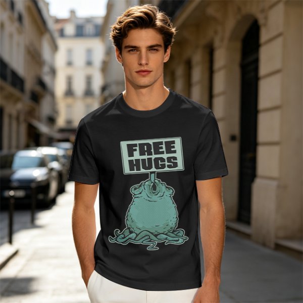 Olive T-Shirt With Free Hugs Monster Graphic Print