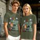 Olive T-shirt with Peanuts-style He-Man Castle Grayskull Graphic