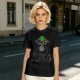Olive T-shirt with UFO Alien and Disco Dancing Cats Print