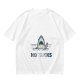 Olive T-shirt with Shark Holding Candy Cane and No Tricks Text