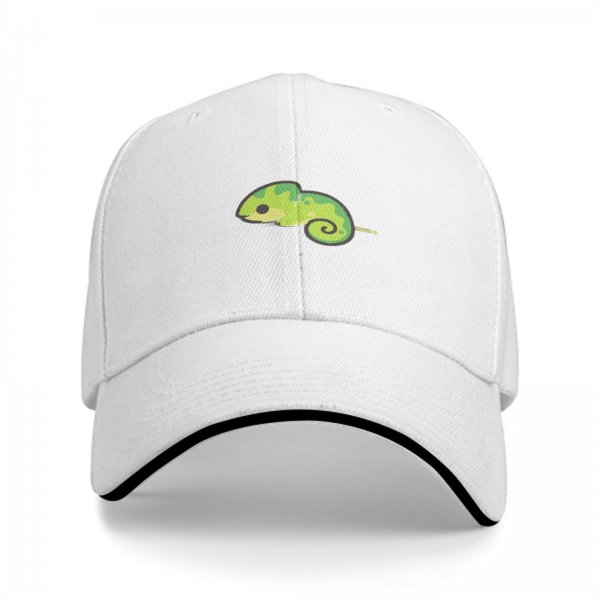 Black Baseball Cap with Cute Green Chameleon Graphic
