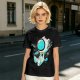 Olive T-Shirt with Astronaut Cat and Fish Graphic Print