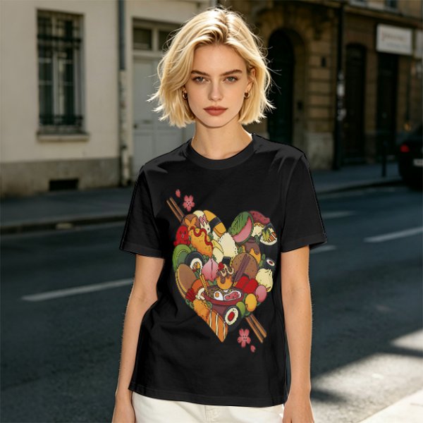 Olive T-Shirt With Heart Shaped Sushi Food Art Print