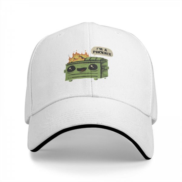 Black baseball cap with funny dumpster fire I'm a phoenix graphic